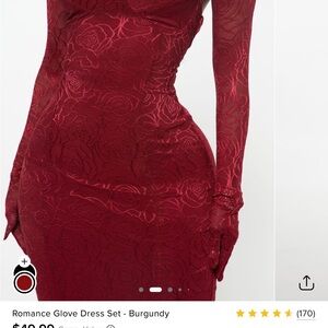 Elegant Burgundy Dress with Gloves